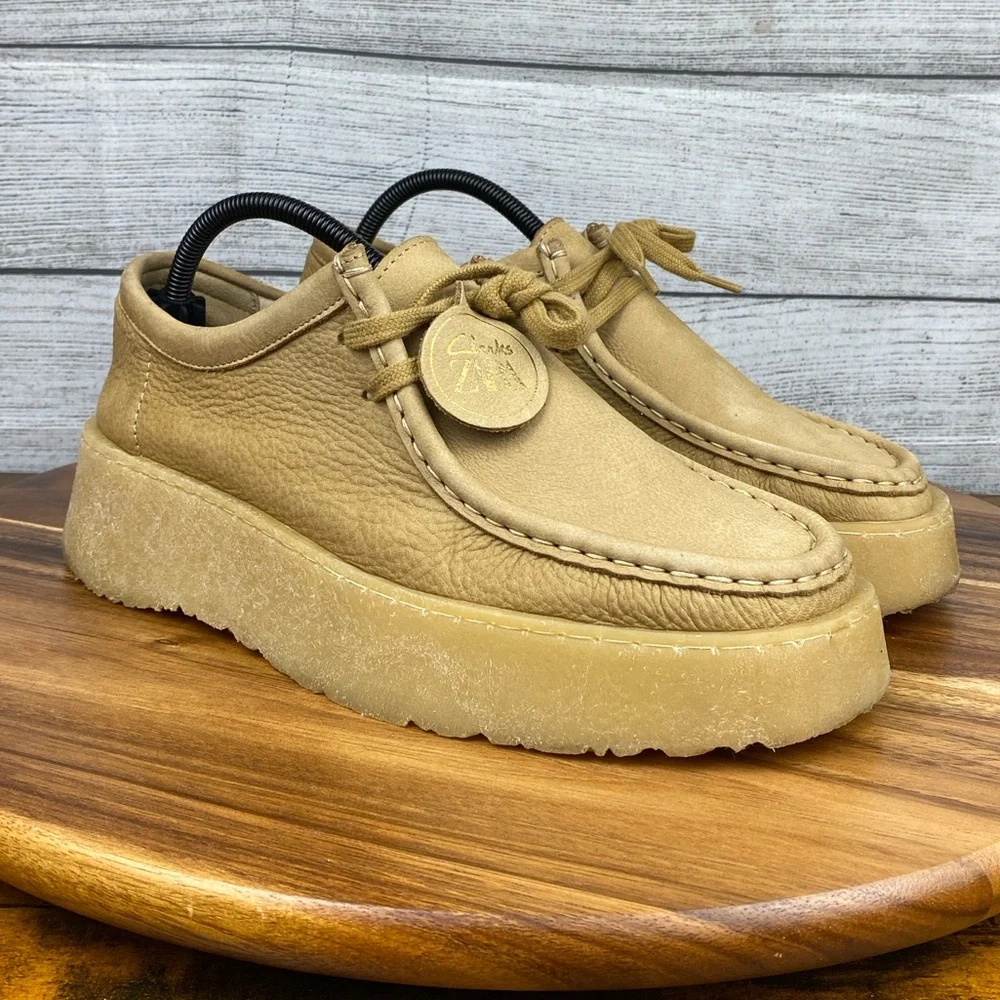 Clarks X Zara Collaboration Nubuck Leather Sandy Brown Platform Wallaby Size 9.5